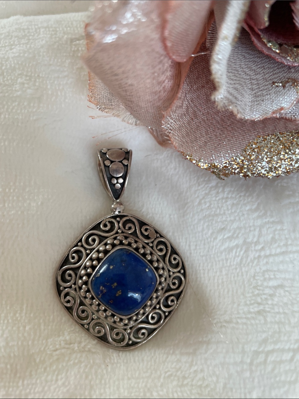 Vtg.Stunning 925 Sterling Silver Suarti Bali Indonesia Pendant w/Lapis Lazuli
